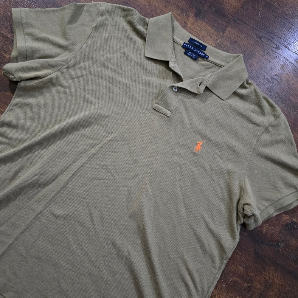 Ralph Lauren Mens Classic Fit Polo Shirt Olive Green‎ Orange Pony XL RL-CCRC1W